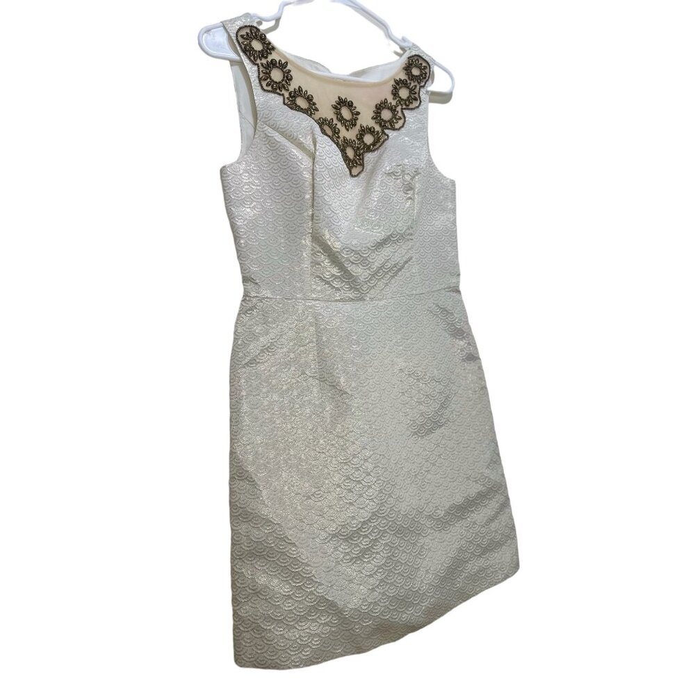 Lilly Pulitzer Wythe Jacquard Mini Dress Women 4 Ivory Civil Wedding Embellished - Picture 16 of 16